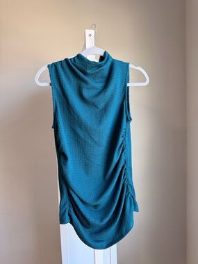 Calvin Klein Teal Sleeveless Mock Neck Tank with Side Ruche